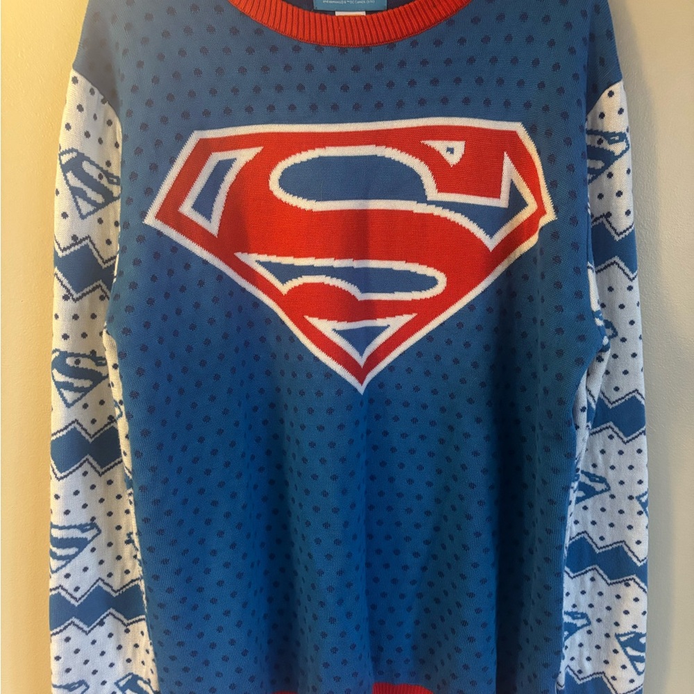 Blue and Red Crewneck Sweater with Superman Logo